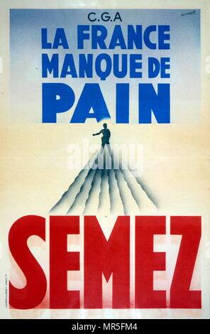 Il francese la Seconda Guerra Mondiale la propaganda poster francese di sollecitazione civili per la semina del mais. "Francia manchi il pane. Seminare' Foto Stock