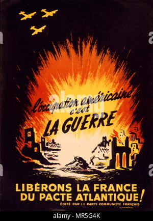 Comunista Francese propaganda anti americana poster dopo la liberazione americana della Francia nella seconda guerra mondiale. 1945 Foto Stock