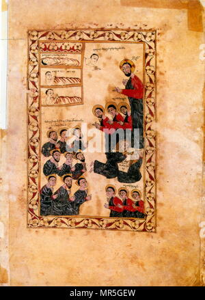 Il XIV secolo, armena manoscritto evangelica, la resurrezione di Lazzaro Foto Stock