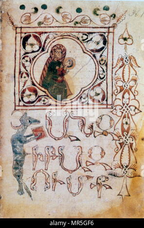 Il XIV secolo, armena manoscritto evangelica, la Vergine Maria e Gesù Bambino Foto Stock