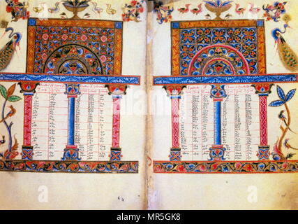 Pagina da un illuminato del secolo XIV, manoscritto Armeno, da Matenadaran, Yerevan, Armenia Foto Stock