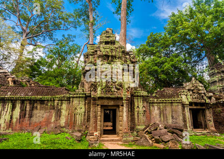 La porta ovest del Ta Prohm temple (Rajavihara) in Angkor, Siem Reap, Cambogia. Foto Stock