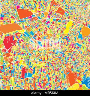 Ankara, Turchia, colorata mappa vettoriale. Strade bianche, ferrovie e acqua. Colore luminoso punto di riferimento forme. Stampa di arte pattern. Illustrazione Vettoriale