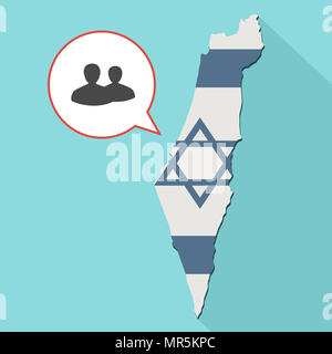 Illustrazione di una lunga ombra Israele mappa con la sua bandiera e un palloncino di fumetti con due persone silhouette Foto Stock