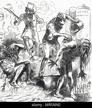 Cartoon raffigurante il Tamigi e la lea fiumi essendo attaccato a causa della loro condizione di sporco. Illustrato da Harry Furniss (1854-1925) un artista irlandese e illustrator. Datata del XIX secolo Foto Stock