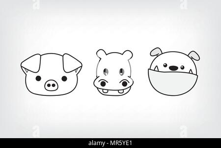 Animali set . pig , dog , Ippona Illustrazione Vettoriale