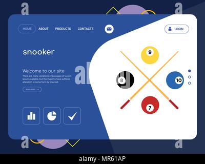 La qualità di una pagina del sito Web di snooker modello EPS vettoriali, moderno Web Design con piatto e gli elementi di interfaccia utente illustrazione del paesaggio, ideale per landing page Illustrazione Vettoriale