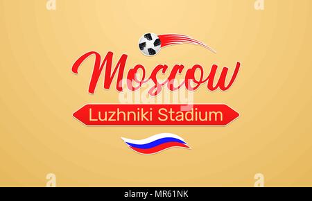 Campionato Mondiale di Calcio in Russia 2018. Banner di vettore con iscrizione di Luzhniki Stadium in Moscow City sui Mondiali di Calcio in Russia Illustrazione Vettoriale