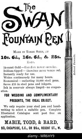 Pubblicità per il cigno di penna di fontana. Datata del XIX secolo Foto Stock