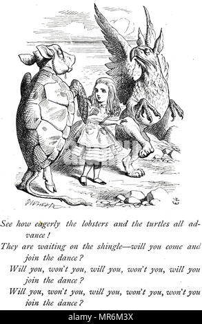 Illustrazione raffigurante Alice, simulazione di tartaruga e il Grifone da Alice nel Paese delle Meraviglie. Illustrato da John Tenniel (1820-1914) un illustratore inglese, UMORISTA GRAFICO E fumettista politico. Datata del XIX secolo Foto Stock