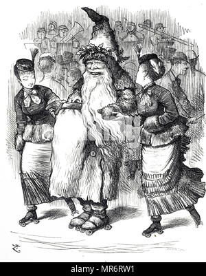 Cartoon raffiguranti Babbo Natale pattinaggio a rotelle. Illustrato da John Tenniel (1820-1914) un illustratore inglese, UMORISTA GRAFICO E fumettista politico. Datata del XIX secolo Foto Stock