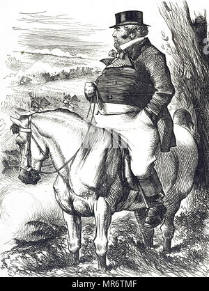 Cartoon raffigurante John Bull guardando le manovre d'autunno. Illustrato John Tenniel (1820-1914) un illustratore inglese, UMORISTA GRAFICO E fumettista politico. Datata del XIX secolo Foto Stock