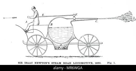 Schema raffigurante Sir Isaac Newton road a vapore locomotiva. Sir Isaac Newton (1643-1727) un inglese un matematico, astronomo, teologo, autore e fisico. Datata del XIX secolo Foto Stock