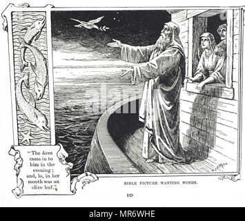 Incisione raffigurante la colomba tornando a Noè, e l'Arca, con il ramo di olivo. In data xx secolo Foto Stock
