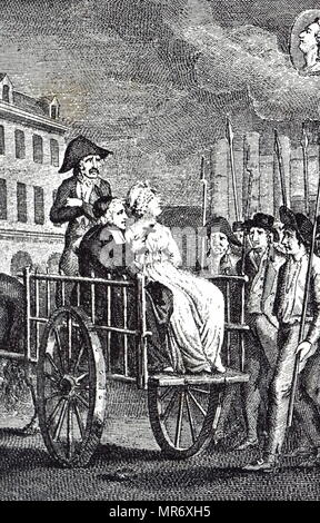 Incisione raffigurante Maria Antonietta che vengono adottate per essere eseguito. Maria Antonietta (1755-1793) era l'ultima regina di Francia prima della Rivoluzione Francese. Datata del XIX secolo Foto Stock
