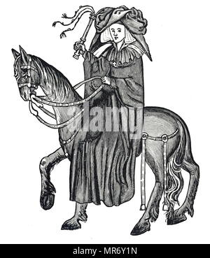 Illustrazione da Geoffrey Chaucer "la moglie del bagno del racconto', dai racconti di Canterbury. Geoffrey Chaucer, un poeta inglese del Medioevo. Datata xv secolo Foto Stock