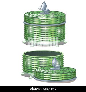 Set di round cestini di vimini con coperchi. Illustrazione Vettoriale. Illustrazione Vettoriale