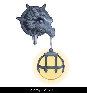 Metallo decorativa lampada da parete isolata su sfondo bianco. Vector cartoon close-up illustrazione. Illustrazione Vettoriale