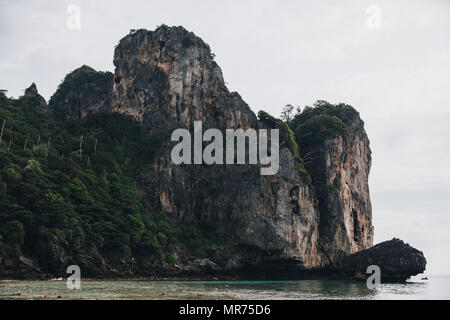 Scenic Scogliere con vegetazione verde e acqua trasparente a Phi-Phi isola, Thailandia Foto Stock