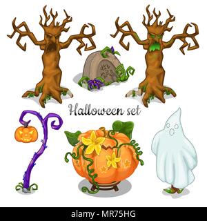 Corredo di elementi per biglietti di auguri, poster, inviti per le feste Halloween. Illustrazione Vettoriale. Illustrazione Vettoriale