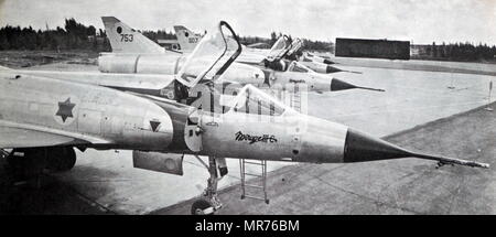 Israele Air Force, Dassault Mirage III, a singola sede a singolo motore, fighter, aeromobili, distribuiti nella guerra dei sei giorni 1967 Foto Stock
