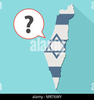 Illustrazione di una lunga ombra Israele mappa con la sua bandiera e un palloncino di fumetti con una domanda firmare Foto Stock