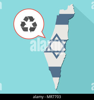 Illustrazione di una lunga ombra Israele mappa con la sua bandiera e un palloncino di fumetti con un segno di riciclo Foto Stock