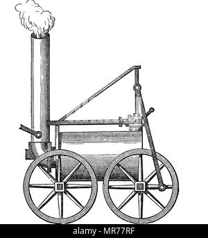 Incisione raffigurante Richard Trevithick's Catch-Me-Who-Can locomotore del 1808. Richard Trevithick (1771-1833) un inventore britannico e ingegnere minerario dalla Cornovaglia, Inghilterra. Datata del XIX secolo Foto Stock