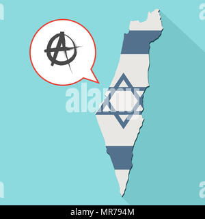 Illustrazione di una lunga ombra Israele mappa con la sua bandiera e un palloncino di fumetti con un segno di anarchia Foto Stock