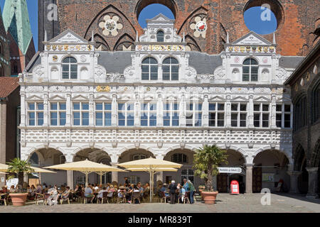 Il municipio, la piazza del mercato, Lubecca, Schleswig-Holstein, Germania Foto Stock