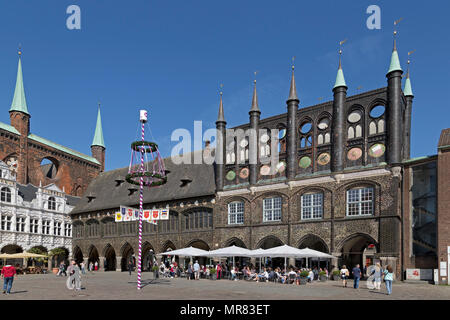 Il municipio, la piazza del mercato, Lubecca, Schleswig-Holstein, Germania Foto Stock