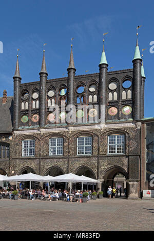 Il municipio, la piazza del mercato, Lubecca, Schleswig-Holstein, Germania Foto Stock