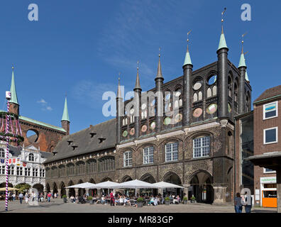 Il municipio, la piazza del mercato, Lubecca, Schleswig-Holstein, Germania Foto Stock