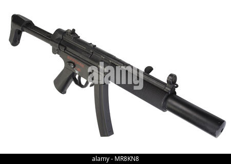 Mitragliatore MP5 con silenziatore isolato Foto Stock