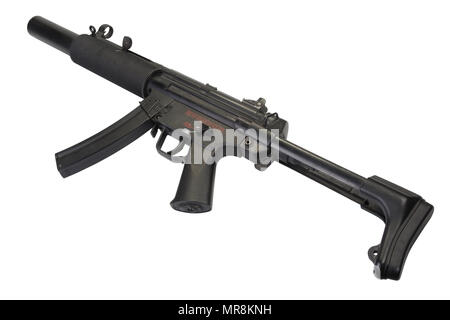 Mitragliatore MP5 con silenziatore isolato Foto Stock