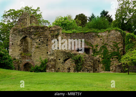 Un castello medioevale di circa 1138, ancora parzialmente intatto dopo secoli di unione meteo, qui in Monmouthshire, Galles Foto Stock