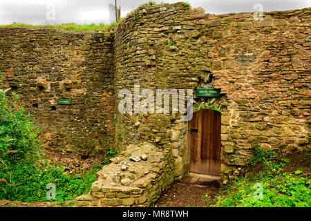 Un castello medioevale di circa 1138, ancora parzialmente intatto dopo secoli di unione meteo, qui in Monmouthshire, Galles Foto Stock