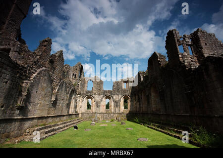 Cortile interno simile delle rovine del monastero di Fountains Abbey, Ripon, Regno Unito Foto Stock