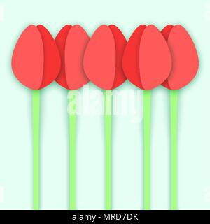 Cinque carta tagliata tulip fiori Illustrazione Vettoriale