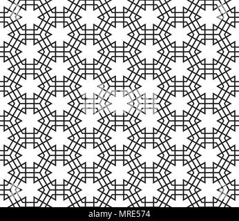 Perfetta configurazione geometrica basata su Kumiko ornamento .angoli arrotondati.linee nere su sfondo bianco. Illustrazione Vettoriale