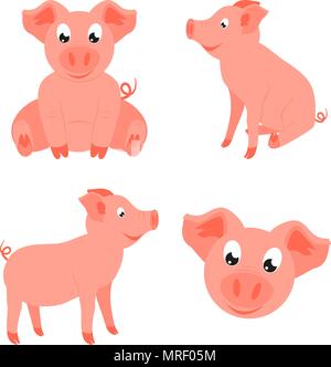 Cartoon colorati del maiale felice impostato Illustrazione Vettoriale