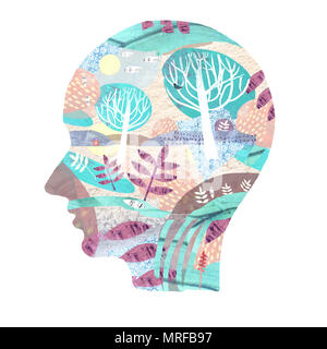 Colorato testa umana silhouette logo o icona. Immagine astratta. Mente creativa. Bella carta per stampare il design. Foto Stock