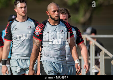 Houston, TX, Stati Uniti d'America. 26 Maggio, 2018. Saia Uhila dell'Utah Warriors durante un Major League partita di rugby tra la Houston SaberCats e lo Utah Warriors a Dyer Stadium di Houston, TX. The Warriors ha vinto il gioco da 36 a 30.Trask Smith/CSM/Alamy Live News Foto Stock