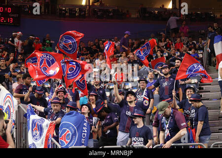 I fan del Paris Saint Germain durante la EHF Champions League4, semi finale pallamano match tra HBC Nantes e Parigi Saint-Germain pallamano il 26 maggio 2018 a Lanxess-Arena a Colonia, Germania - Photo Laurent Lairys / DPPI Foto Stock