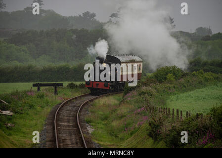 Treno a vapore Helston cornovaglia la più a sud della linea ferroviaria in u l'ultimo giorno di servizi passeggeri, sabato 3 novembre 1962 Helston ferrovia è una ricostruzione del GWR originale linea di diramazione che serviced Helston e la penisola di Lizard per oltre cento anni fino a quando è chiusa negli anni sessanta. La manutenzione di linea locale di viaggiatori, turisti e aziende tra cui produzione mineraria e l'Culdrose airbase. Foto Stock