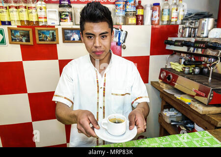 Città del Messico, ispanico etnia Alvaro Obregon San Angel, Chucho el Roto, ristorante ristoranti ristorazione caffè, interno, uomo maschile, occupe Foto Stock