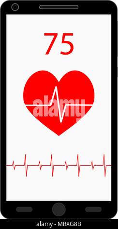 Impulso su applicazione smartphone. Vettore di frequenza cardiaca, app illustrazione del mobile di monitoraggio sanitario Illustrazione Vettoriale