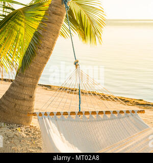 Vacanza tranquilla amaca in tropical palmtree beach Foto Stock