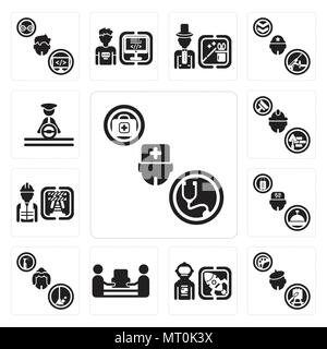 Set di 13 semplici icone modificabile come medico, pittore, Astronauta, mover, cameriera, Concierge, il lavoratore, il costruttore, il driver può essere usato per il mobile, l'interfaccia utente web Illustrazione Vettoriale