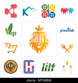 Set di 13 semplici icone modificabile come Giuda e il leone, laxmi, Lilt, ospedale generico, Sikhismo, trishul, mini mart, pixellab, vege può essere utilizzata per Illustrazione Vettoriale